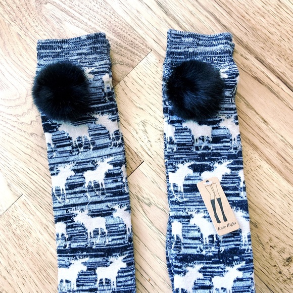 Born | Moose Knit Knee High Pom Socks - Picture 4 of 6